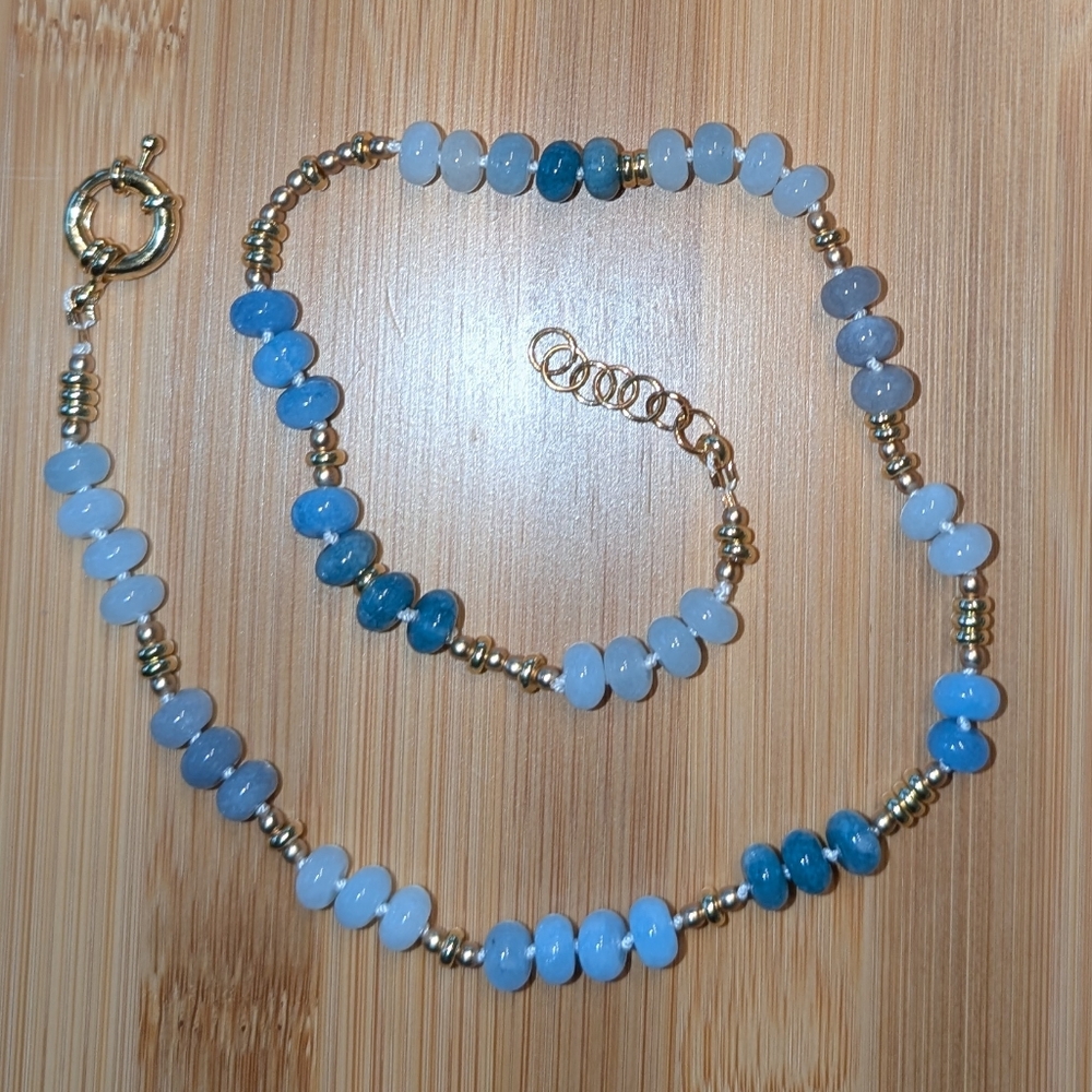 Blue and Gold Beaded Necklace - Picture 8 of 8